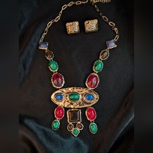 Elegant Multicolor Gemstone Necklace and Earring Set